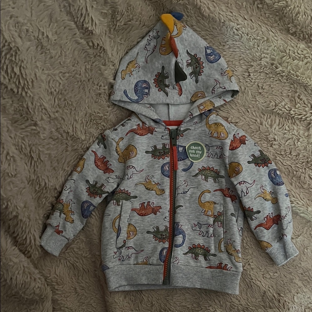 NWOT Little Me Gray Dinosaur Hoodie with Colorful Print